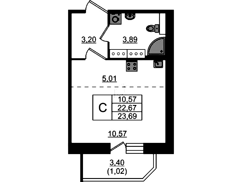Квартира студия 23.69 м², 16/23 эт., ЖК «Живи! В Рыбацком»